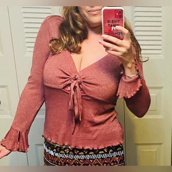 Free People Say When Long Sleeve Top Size Large Rust Rose - Picture 1 of 11
